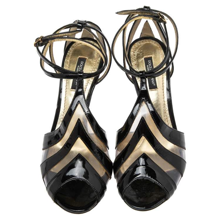 Pre Owned Dolce & Gabbana Black PVC And Leather Strappy Sandals Size 37