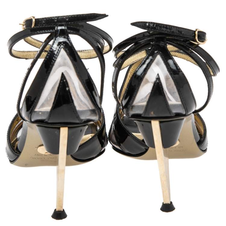 Pre Owned Dolce & Gabbana Black PVC And Leather Strappy Sandals Size 37