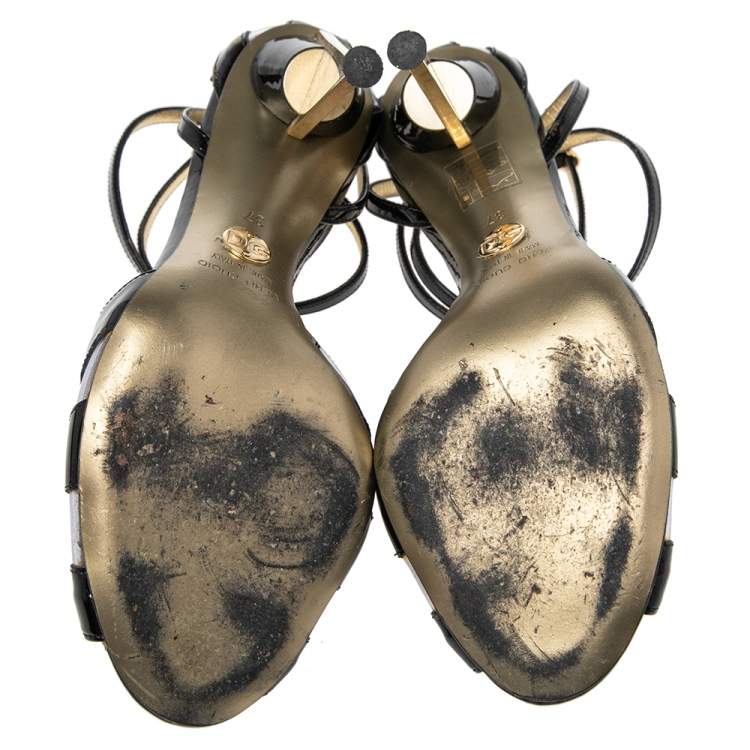 Pre Owned Dolce & Gabbana Black PVC And Leather Strappy Sandals Size 37