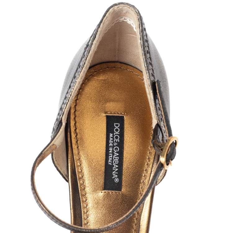 Pre Owned Dolce & Gabbana Bronze Leather Mary Jane D'orsay Pumps Size 39