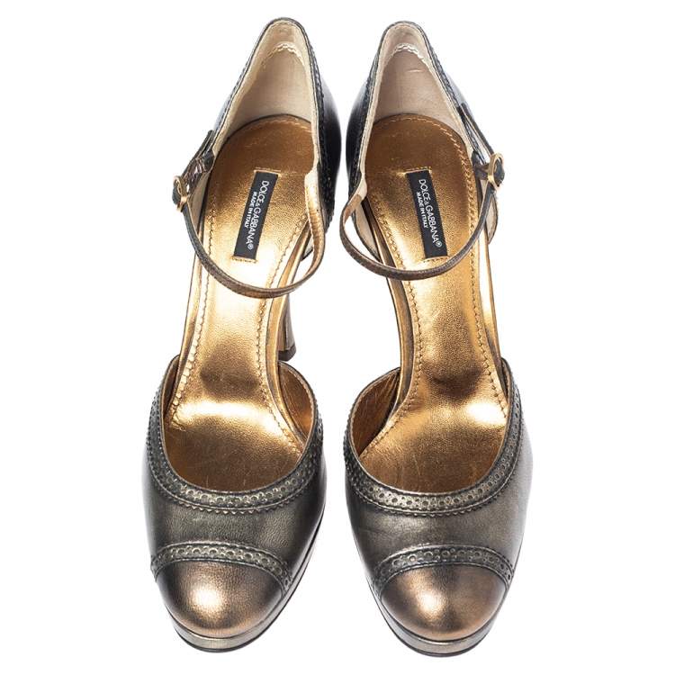 Pre Owned Dolce & Gabbana Bronze Leather Mary Jane D'orsay Pumps Size 39