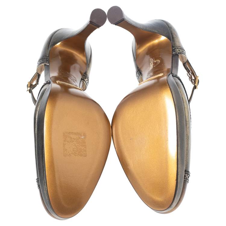 Pre Owned Dolce & Gabbana Bronze Leather Mary Jane D'orsay Pumps Size 39