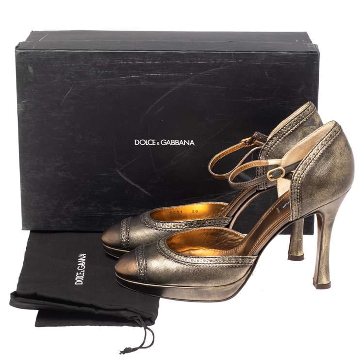 Pre Owned Dolce & Gabbana Bronze Leather Mary Jane D'orsay Pumps Size 39