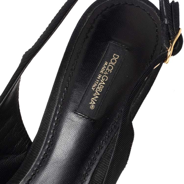 Pre Owned Dolce & Gabbana Black Canvas Embroidered Sequinned Slingback Pumps Size 39