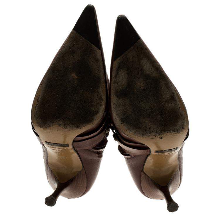 Pre Owned Dolce & Gabbana Brown Leather Buckle Detail Tall Pointed Boots Size 37