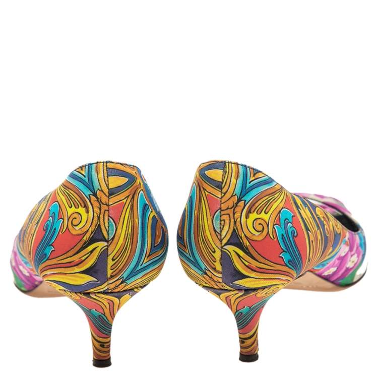 Pre Owned Dolce & Gabbana Multicolor Canvas  Floral Peep Toe Pumps Size 39