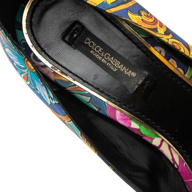 Pre Owned Dolce & Gabbana Multicolor Canvas  Floral Peep Toe Pumps Size 39