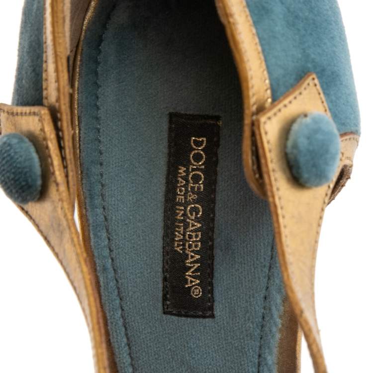 Pre Owned Dolce & Gabbana Blue Velvet Crystal Embellished Ankle Strap Sandals Size 39