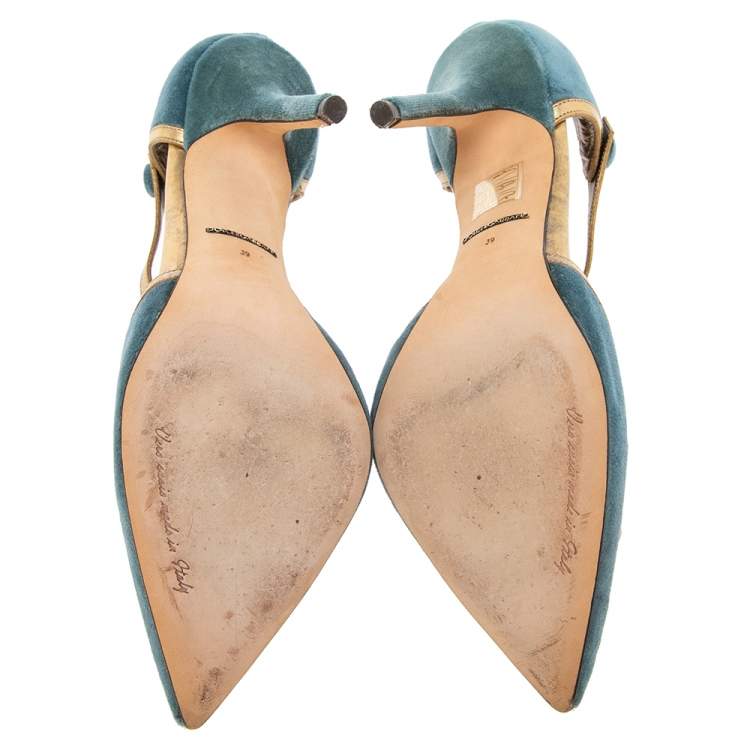 Pre Owned Dolce & Gabbana Blue Velvet Crystal Embellished Ankle Strap Sandals Size 39
