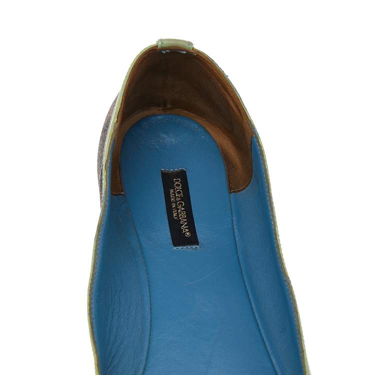 Pre Owned Dolce & Gabbana Brown/Green Leopard Print Coated Canvas And Patent Leather Ballet Flats Size 40
