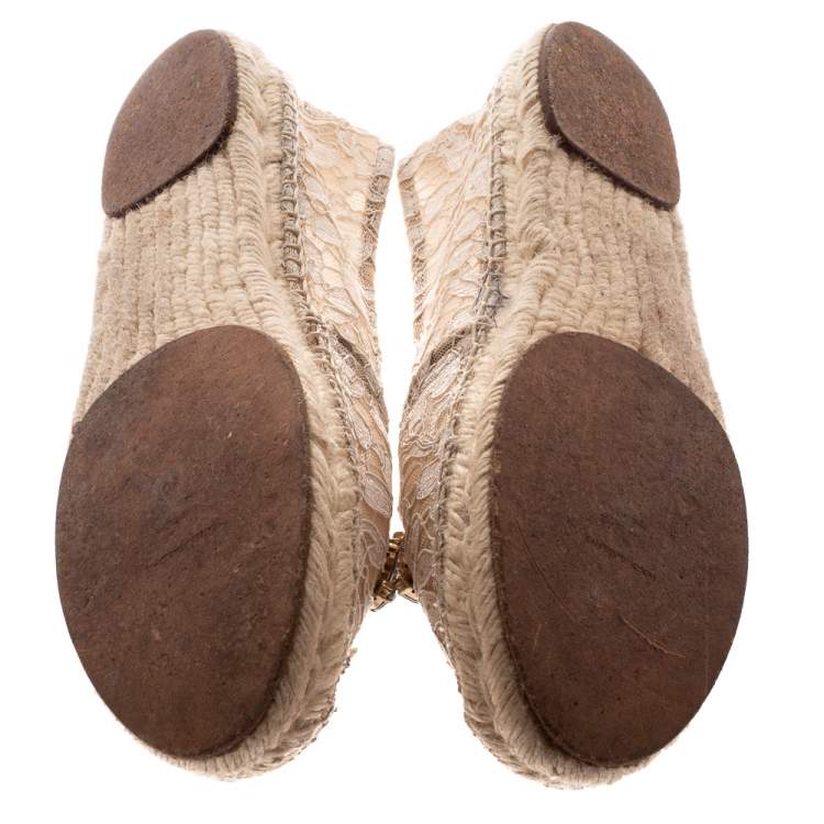 Pre Owned Dolce & Gabbana Beige Lace Crystal Embellished Espadrilles Size 40