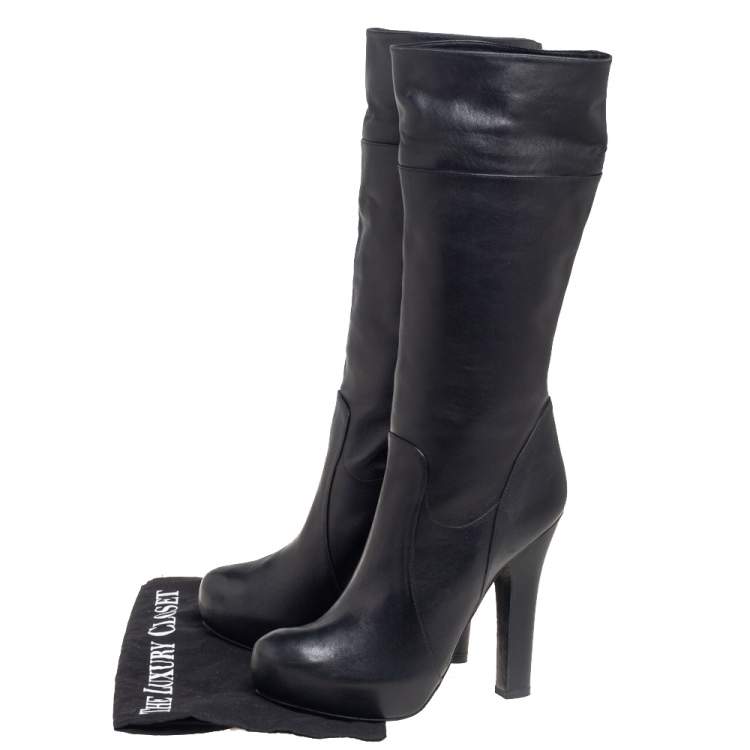 Pre Owned Dolce & Gabbana Black Leather Mid Calf  Platform Boots Size 39