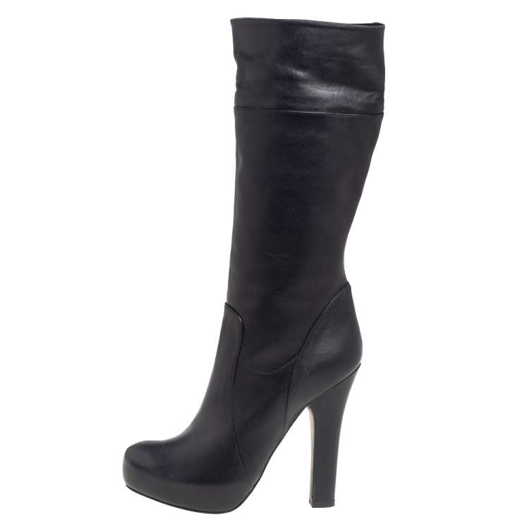 Pre Owned Dolce & Gabbana Black Leather Mid Calf  Platform Boots Size 39