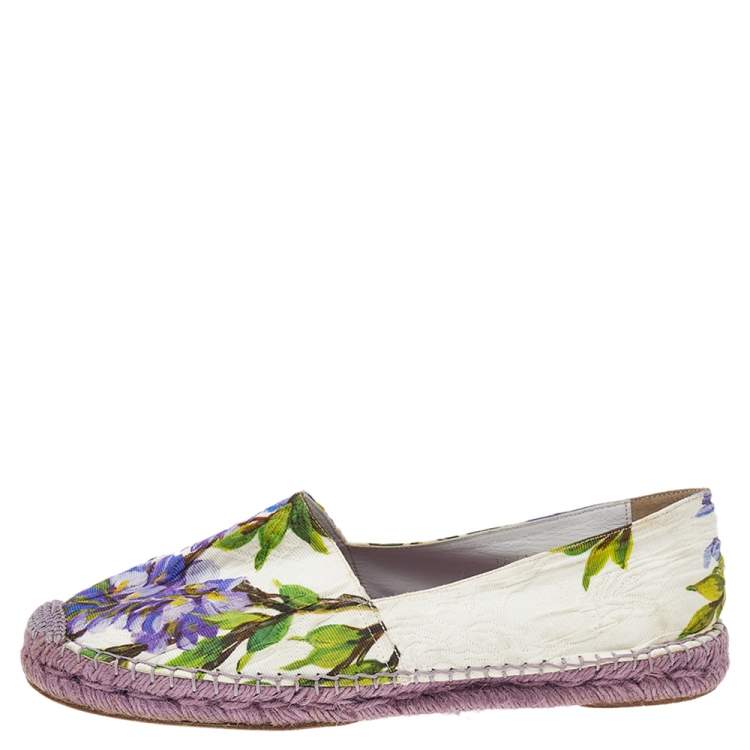 Pre Owned Dolce & Gabbana White Printed Canvas Espadrille Size 40
