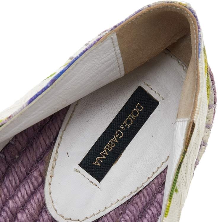 Pre Owned Dolce & Gabbana White Printed Canvas Espadrille Size 40