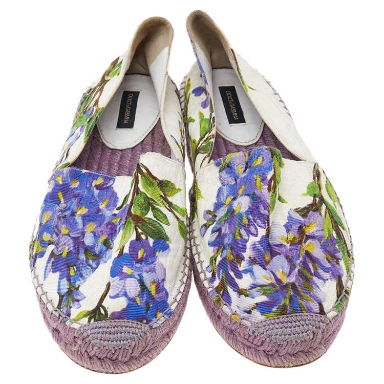 Pre Owned Dolce & Gabbana White Printed Canvas Espadrille Size 40
