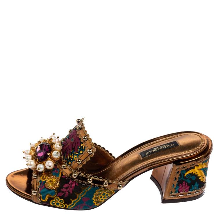 Dolce & Gabbana Multicolor Brocade Fabric Embellished Mule Sandals Size 37  Dolce & Gabbana | TLC