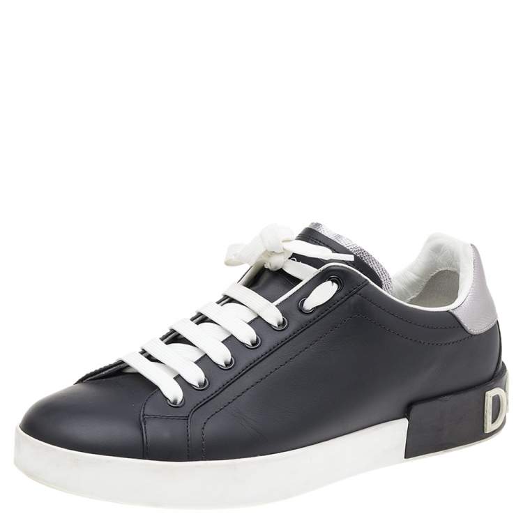Pre Owned Dolce & Gabbana Black/Silver Leather Low Top Sneakers Size 38.5