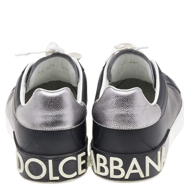 Pre Owned Dolce & Gabbana Black/Silver Leather Low Top Sneakers Size 38.5