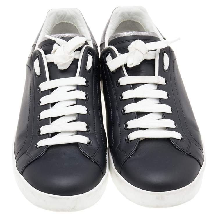 Pre Owned Dolce & Gabbana Black/Silver Leather Low Top Sneakers Size 38.5