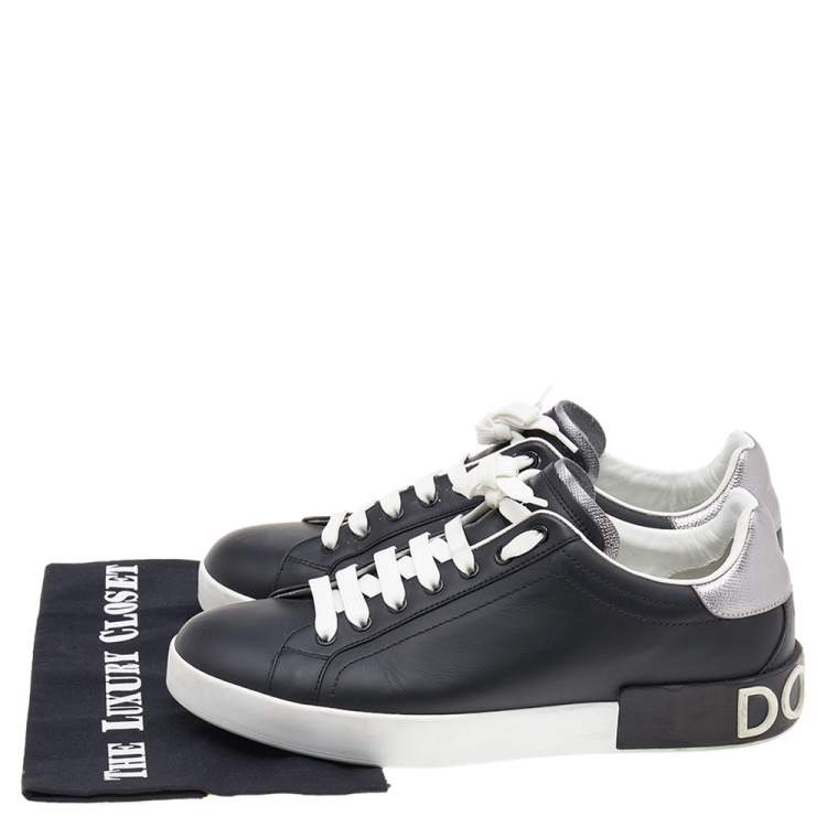 Pre Owned Dolce & Gabbana Black/Silver Leather Low Top Sneakers Size 38.5