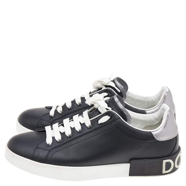 Pre Owned Dolce & Gabbana Black/Silver Leather Low Top Sneakers Size 38.5