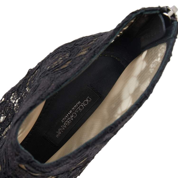 Pre Owned Dolce & Gabbana Black Lace Peep Toe Ankle Length Boots Size 39.5