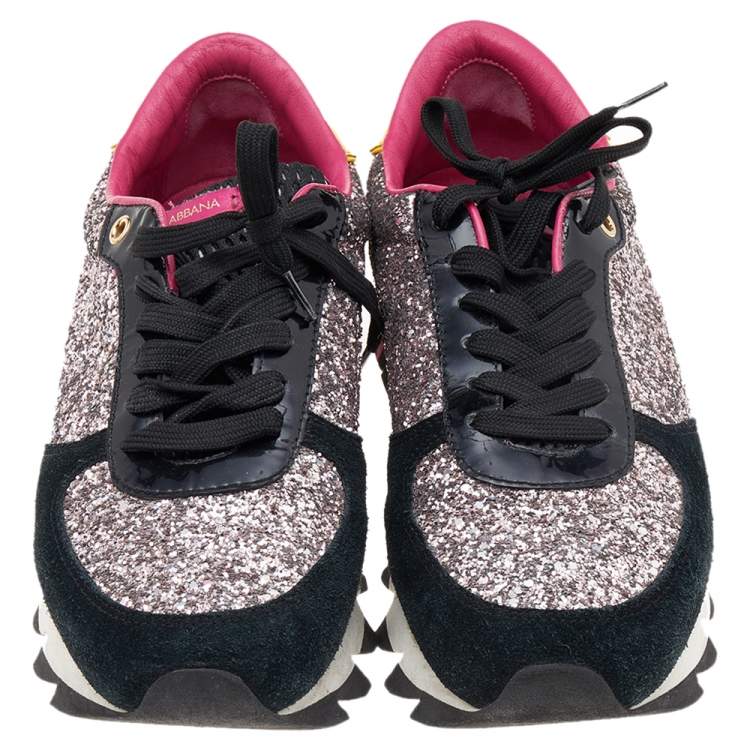 مملوكة مسبقًا Dolce & Gabbana Multicolor Patent Leather, Glitter, And Suede Low Top Sneakers Size 38