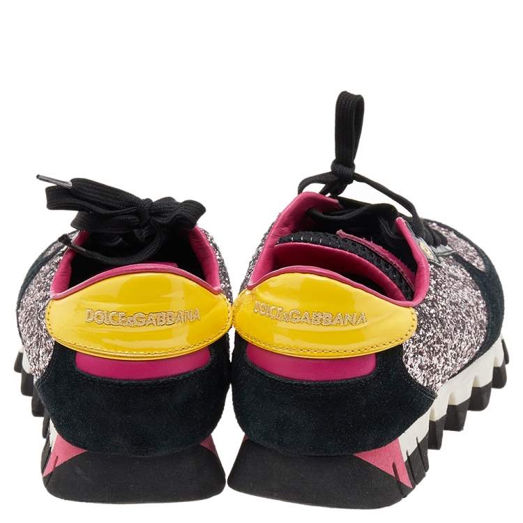 مملوكة مسبقًا Dolce & Gabbana Multicolor Patent Leather, Glitter, And Suede Low Top Sneakers Size 38