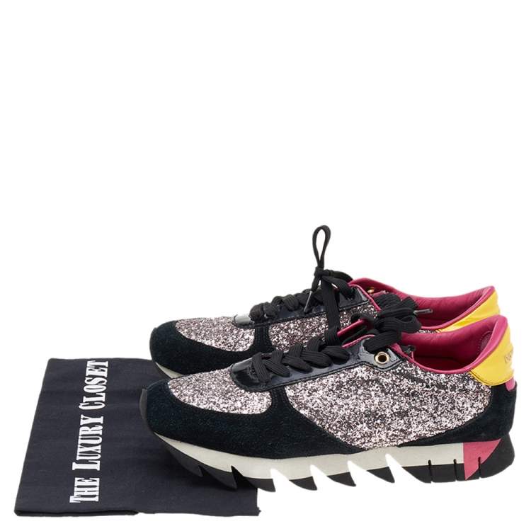 مملوكة مسبقًا Dolce & Gabbana Multicolor Patent Leather, Glitter, And Suede Low Top Sneakers Size 38