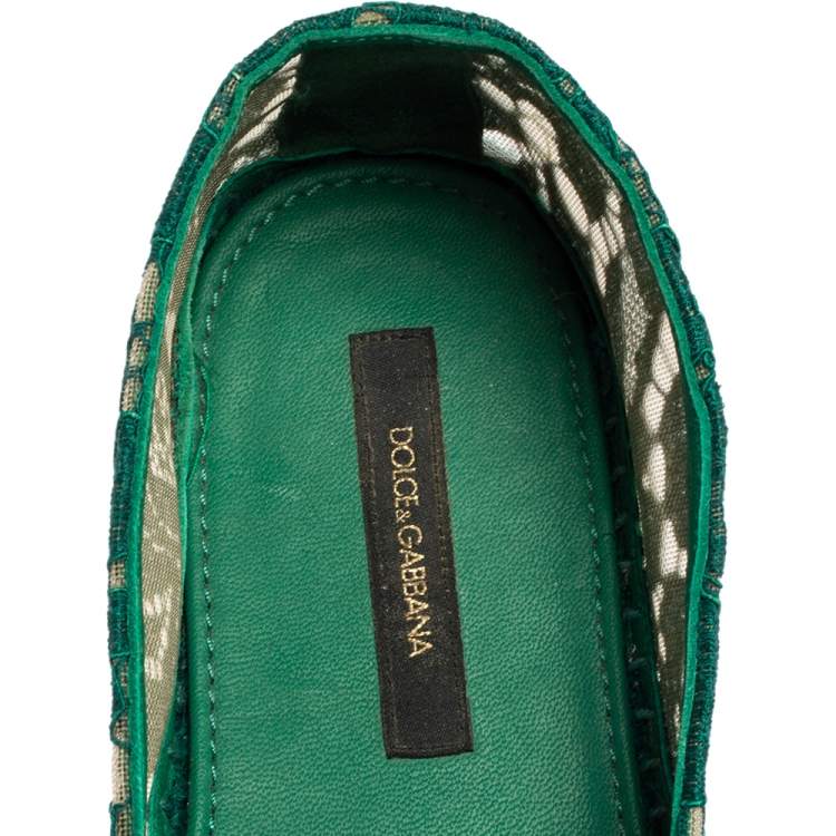 Pre Owned Dolce & Gabbana Green Floral Lace and Mesh Espadrille Flats Size 37