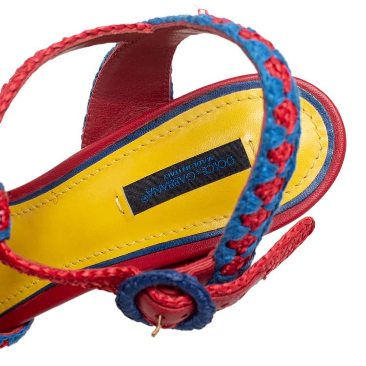 Pre Owned Dolce & Gabbana Multicolor Woven Raffia Carretto Print Platform Wedge Sandals Size 40