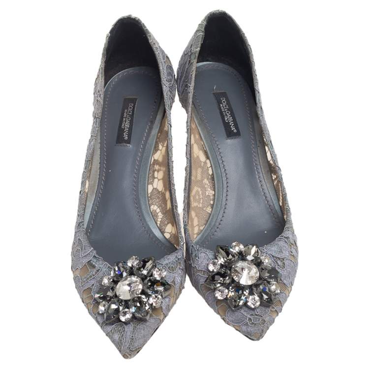 Pre Owned Dolce & Gabbana Lace Bellucci Crystal Embellished Pointed Toe Pumps Size 38