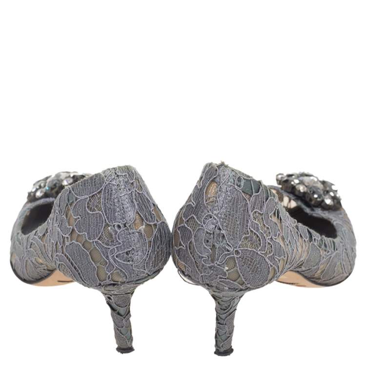 Pre Owned Dolce & Gabbana Lace Bellucci Crystal Embellished Pointed Toe Pumps Size 38
