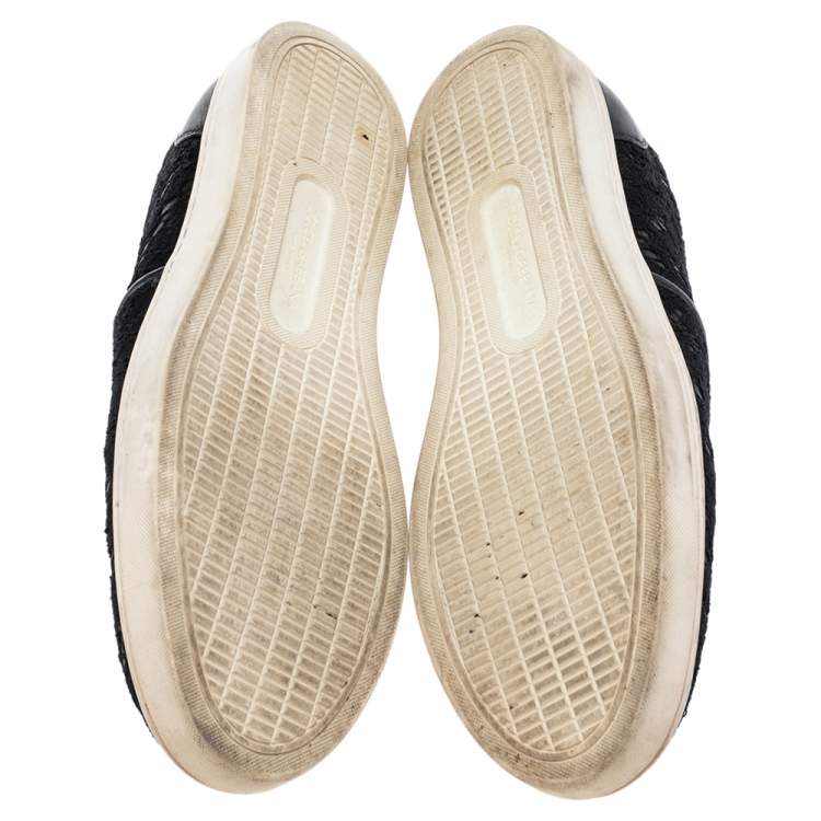مملوكة مسبقًا Dolce & Gabbana Black Lace and Leather Slip On Sneakers Size 40