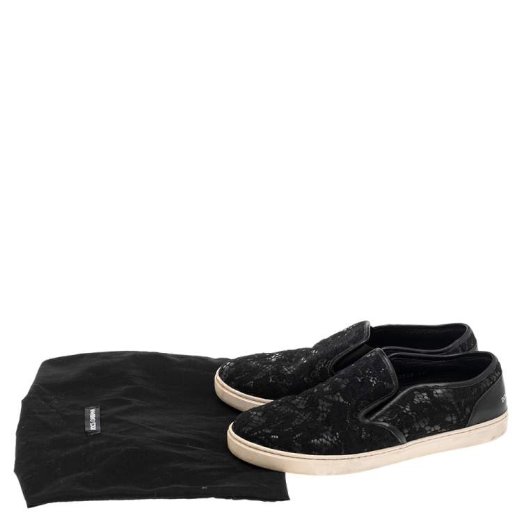 مملوكة مسبقًا Dolce & Gabbana Black Lace and Leather Slip On Sneakers Size 40