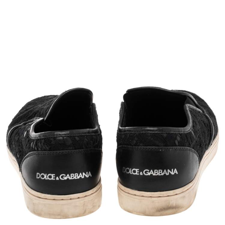 مملوكة مسبقًا Dolce & Gabbana Black Lace and Leather Slip On Sneakers Size 40