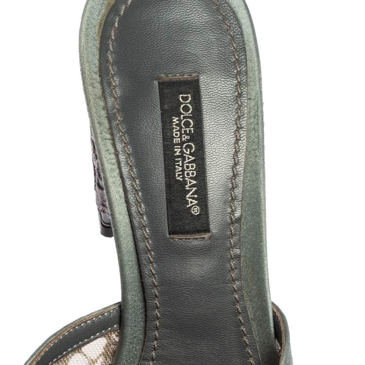 Pre Owned Dolce&Gabbana Grey Lace Sofia Crystal Embellished Slides Size 35