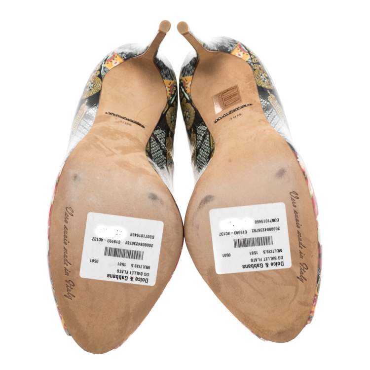 Pre Owned Dolce & Gabbana Multicolor Floral Print Patent Leather Peep Toe Pumps Size 39.5