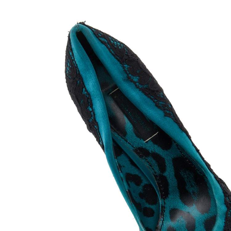 Pre Owned Dolce & Gabbana Green/Black Lace and Satin Pumps Size 35