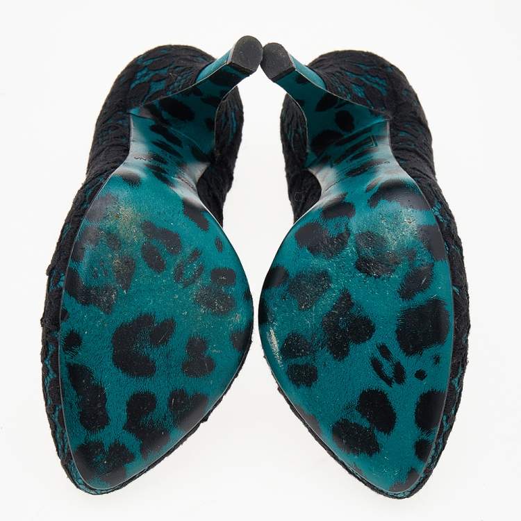 Pre Owned Dolce & Gabbana Green/Black Lace and Satin Pumps Size 35