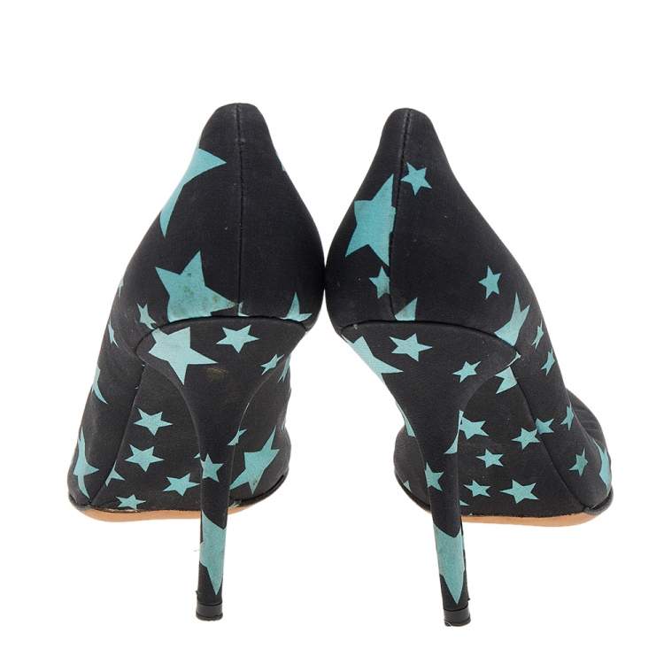 Pre Owned Dolce & Gabbana Black Star Print Fabric Pointed Toe Pumps Size 38