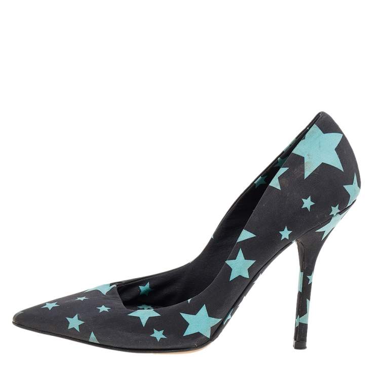 Pre Owned Dolce & Gabbana Black Star Print Fabric Pointed Toe Pumps Size 38