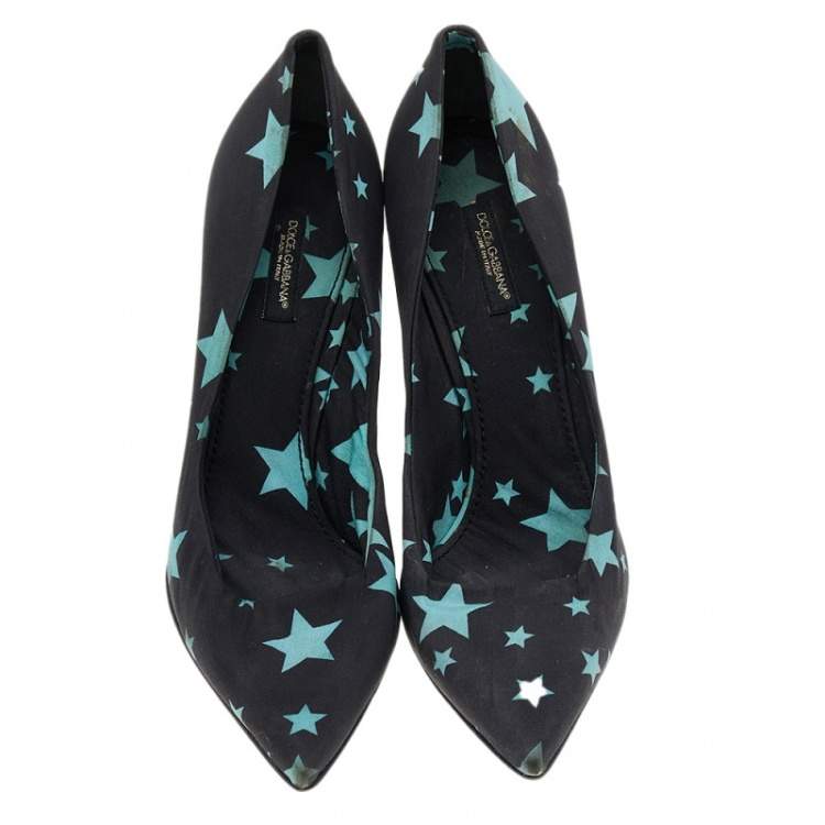 Pre Owned Dolce & Gabbana Black Star Print Fabric Pointed Toe Pumps Size 38