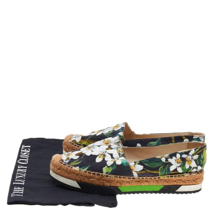 Pre Owned Dolce & Gabbana Multicolor Floral Print Brocade Fabric Espadrille Flats Size 38