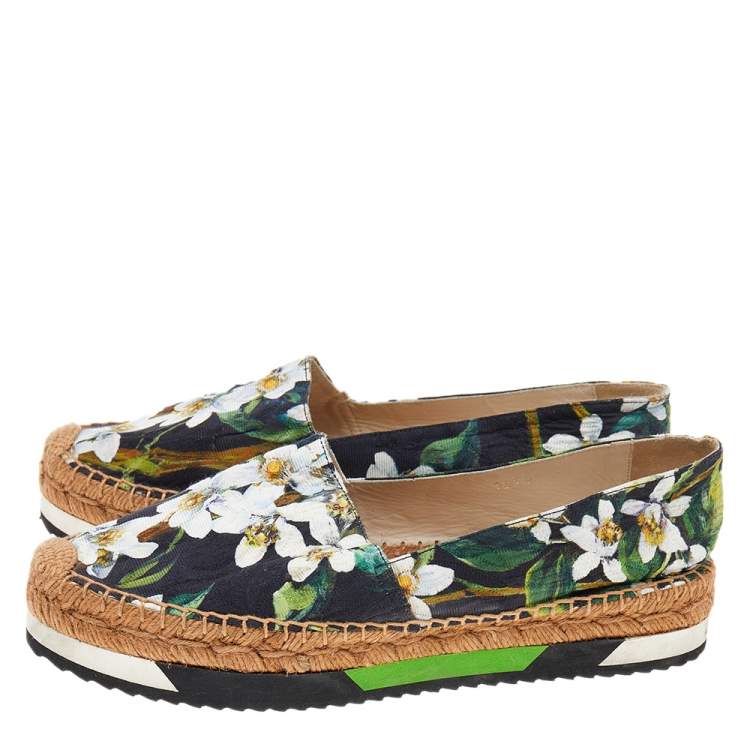 Pre Owned Dolce & Gabbana Multicolor Floral Print Brocade Fabric Espadrille Flats Size 38