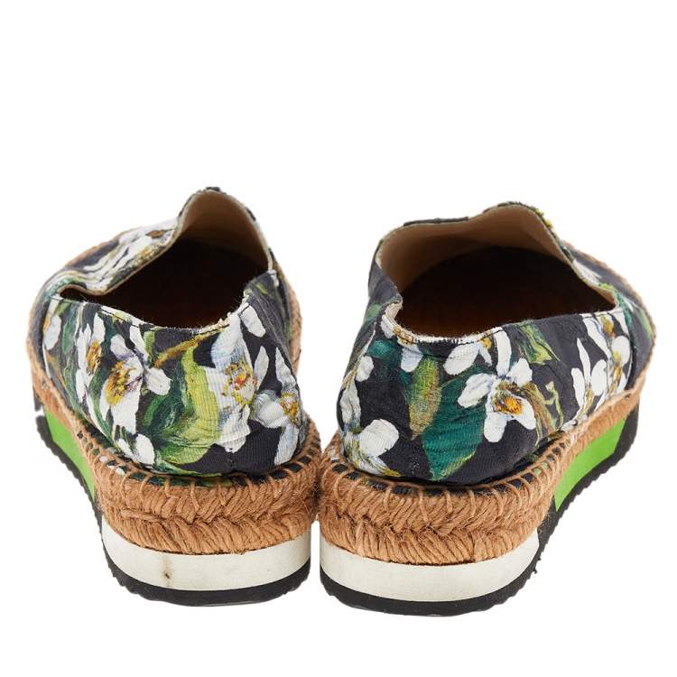 Pre Owned Dolce & Gabbana Multicolor Floral Print Brocade Fabric Espadrille Flats Size 38