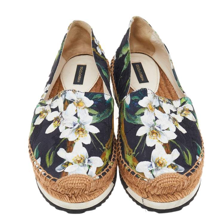 Pre Owned Dolce & Gabbana Multicolor Floral Print Brocade Fabric Espadrille Flats Size 38