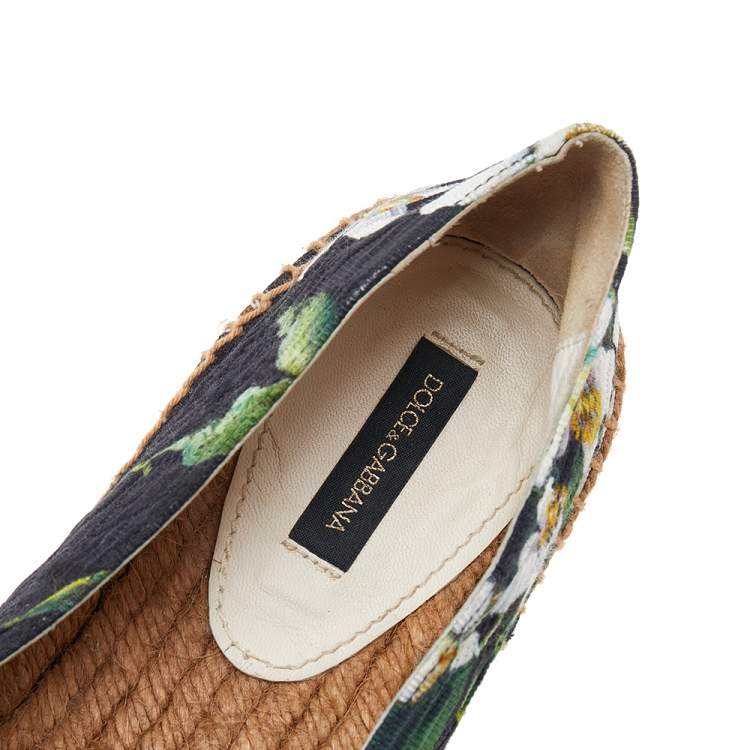 Pre Owned Dolce & Gabbana Multicolor Floral Print Brocade Fabric Espadrille Flats Size 38