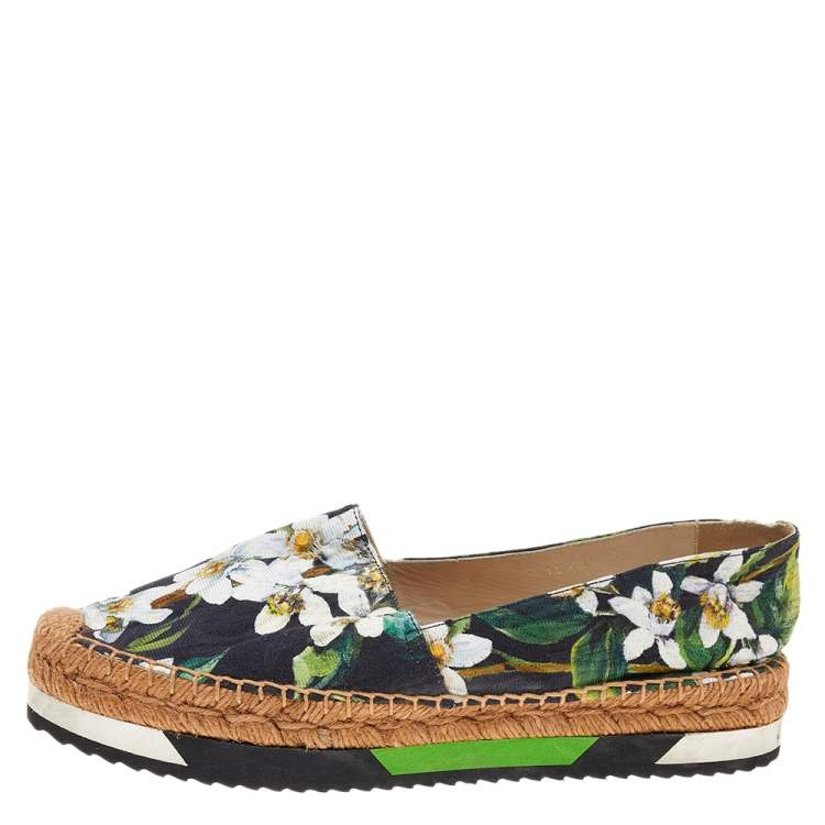 Pre Owned Dolce & Gabbana Multicolor Floral Print Brocade Fabric Espadrille Flats Size 38